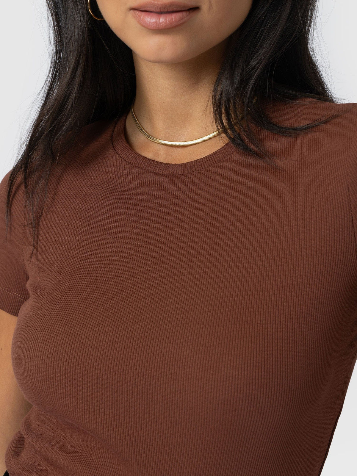 Ribbed Short Sleeve Tee - Russet Brown