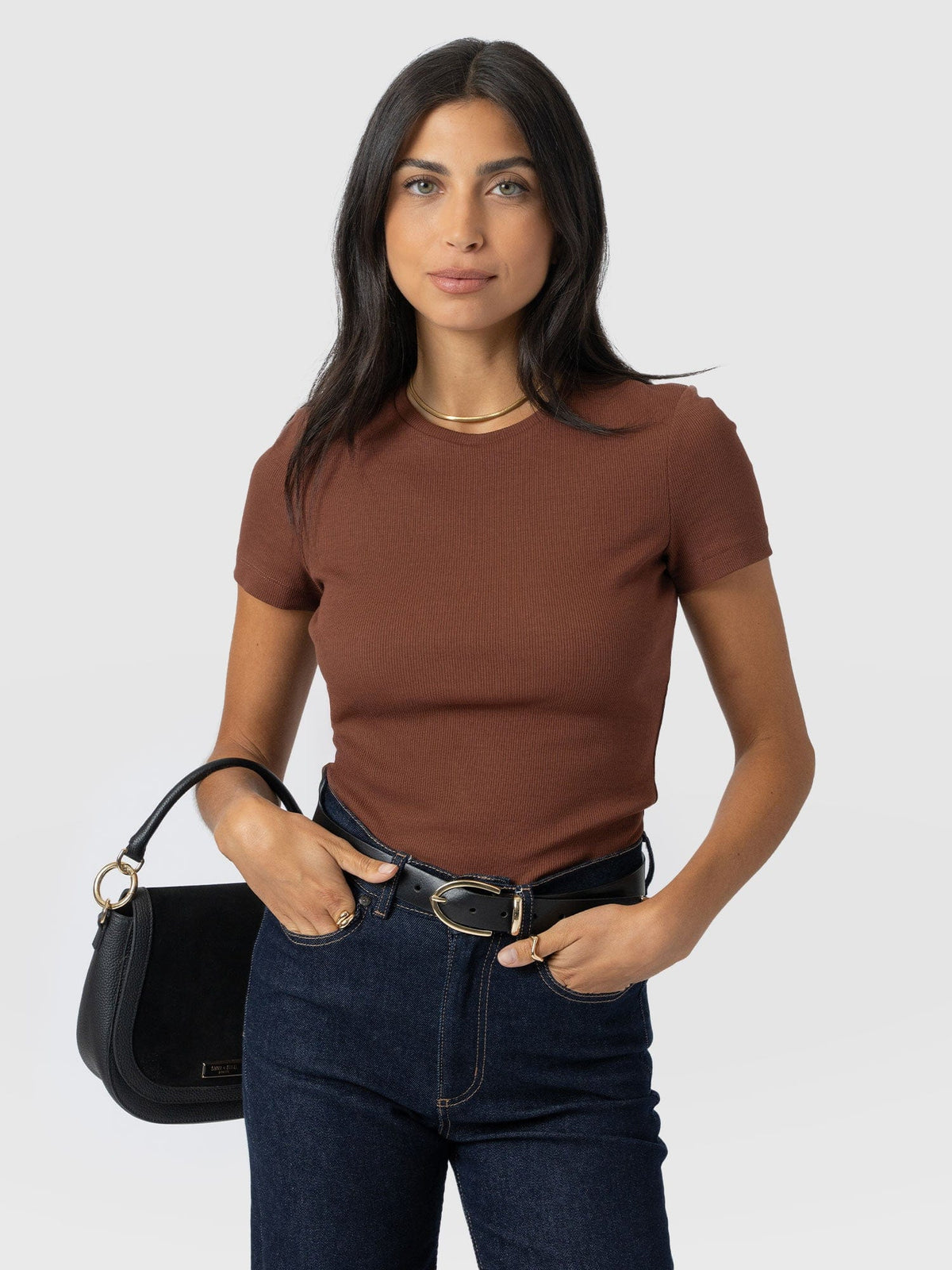 Ribbed Short Sleeve Tee - Russet Brown