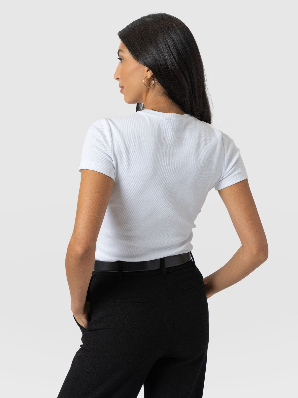 Ribbed Short Sleeve Tee - White