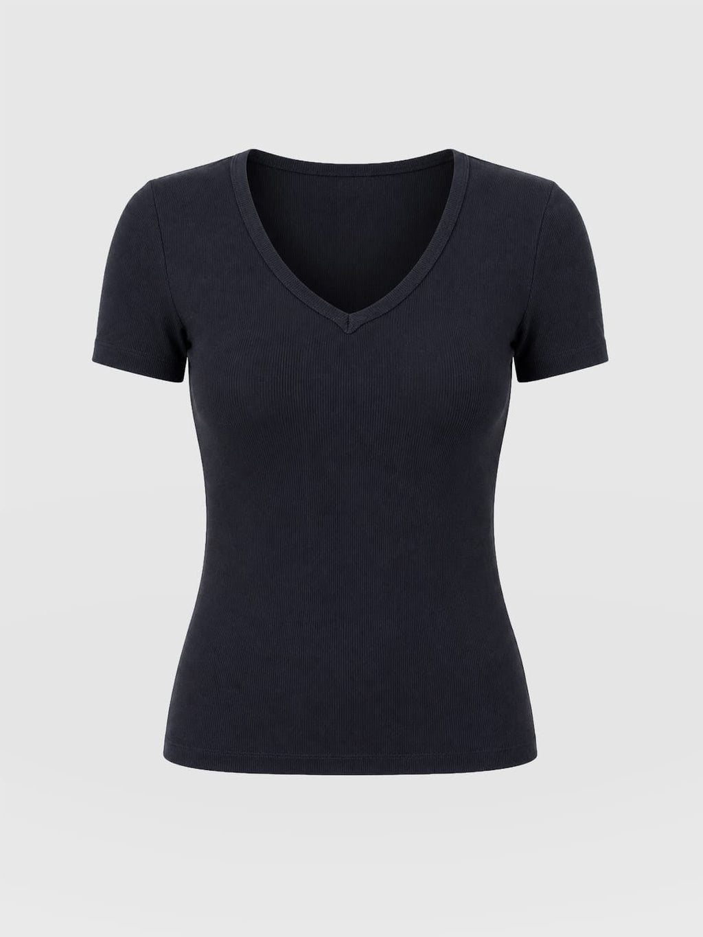 Ribbed V Neck Short Sleeve Tee - Navy