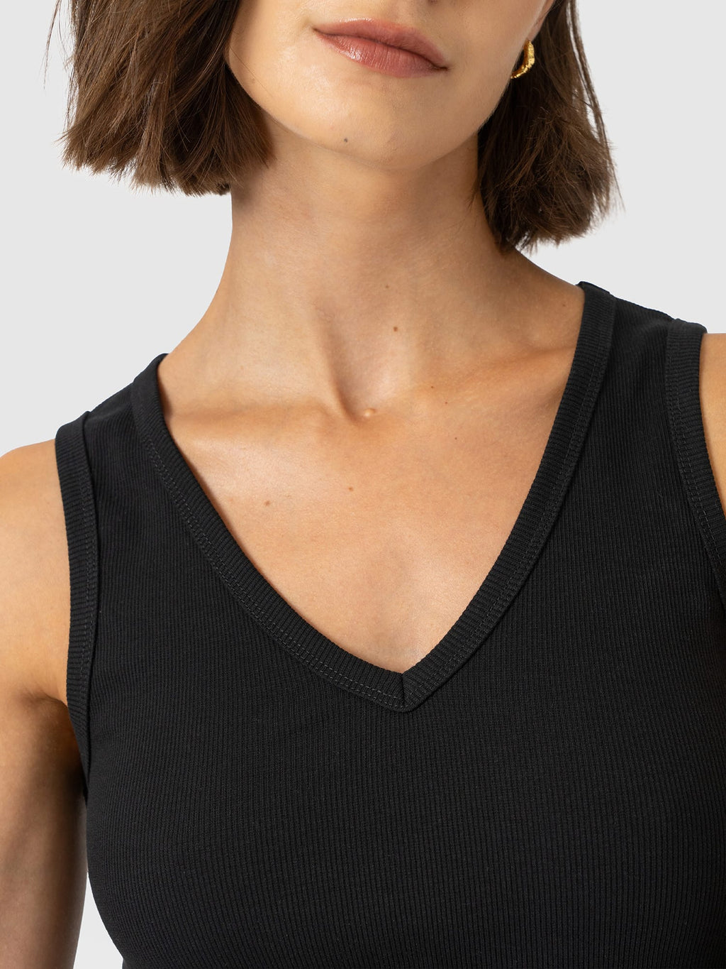 Ribbed V Neck Vest - Black