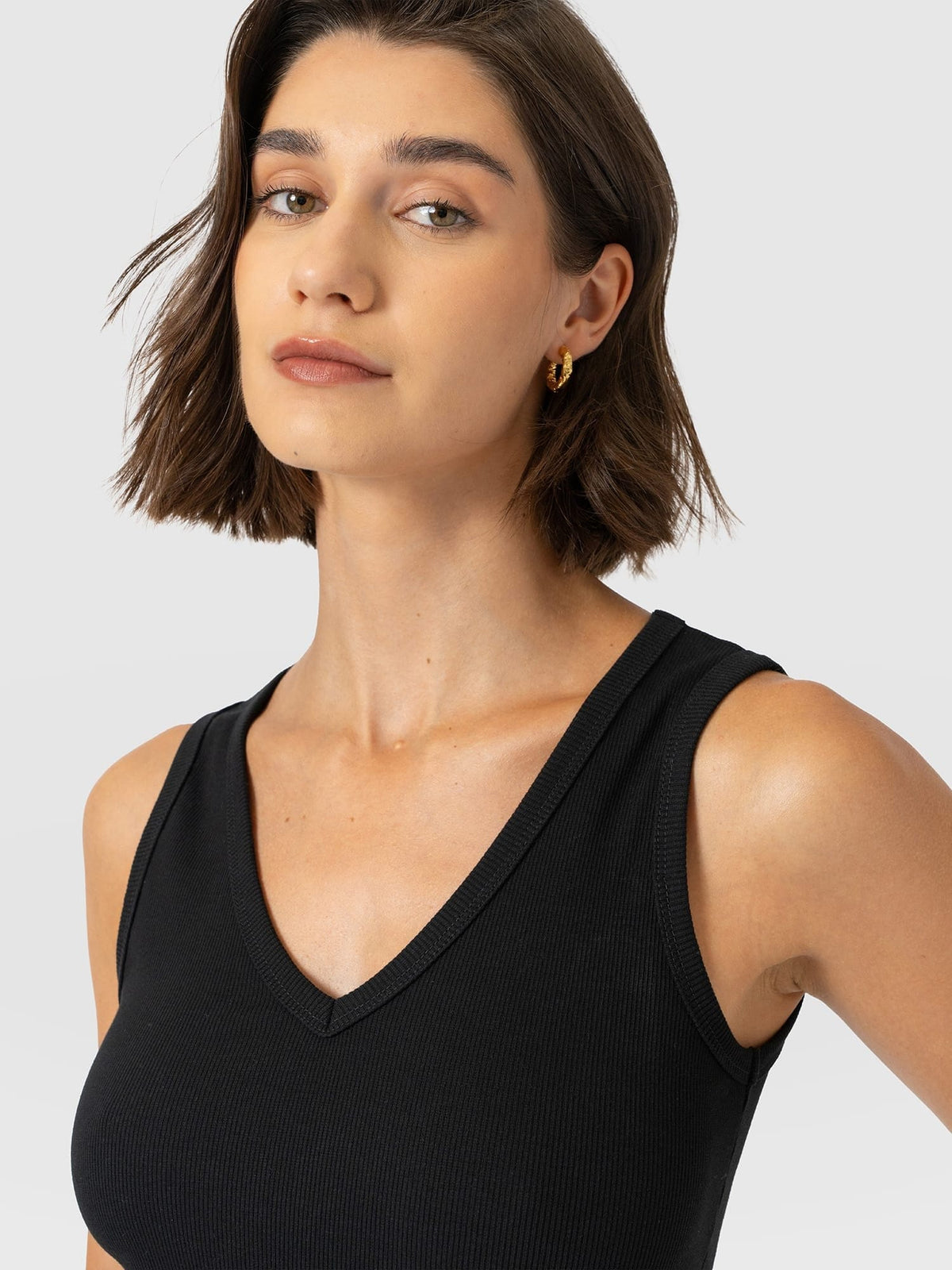Ribbed V Neck Vest - Black