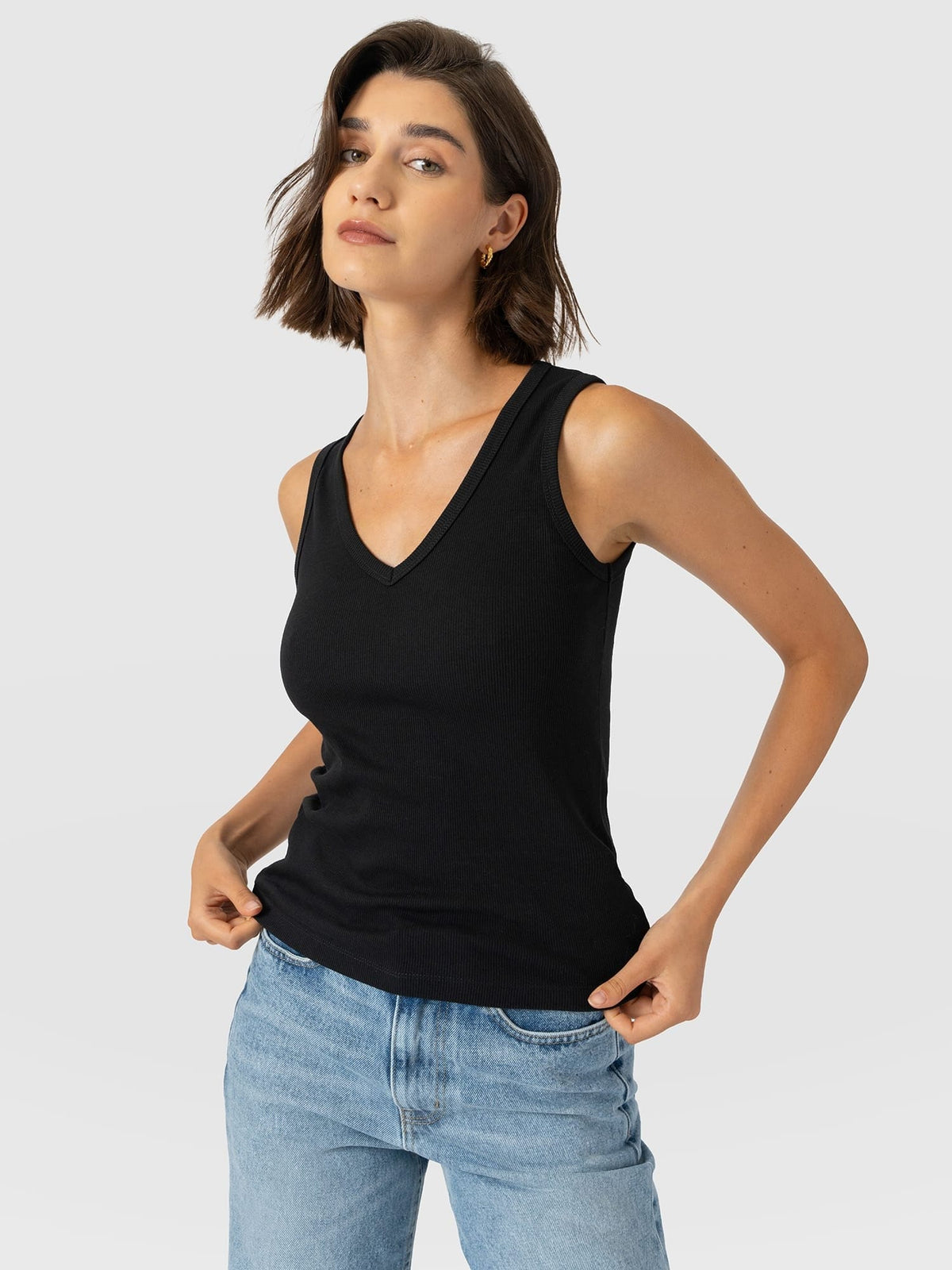 Ribbed V Neck Vest - Black