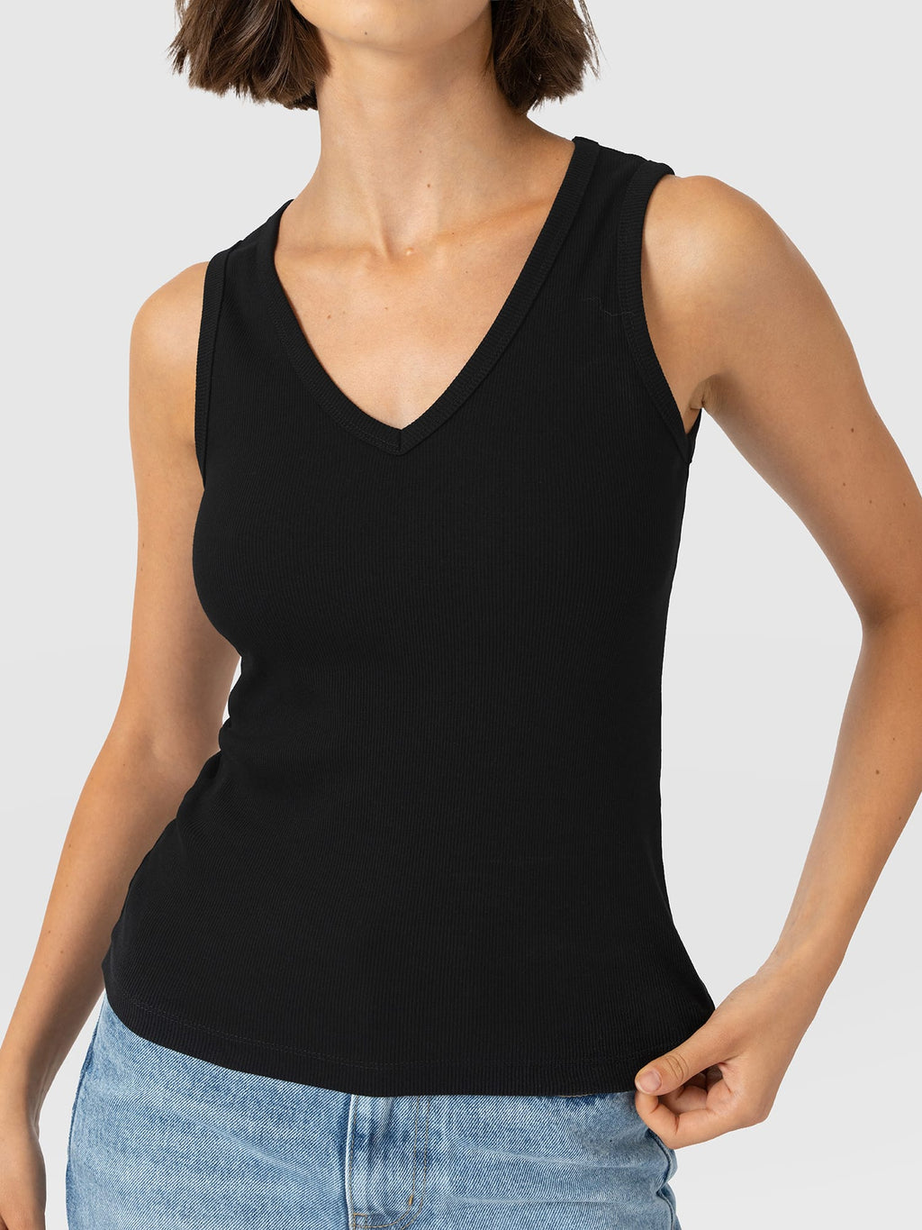 Ribbed V Neck Vest - Black