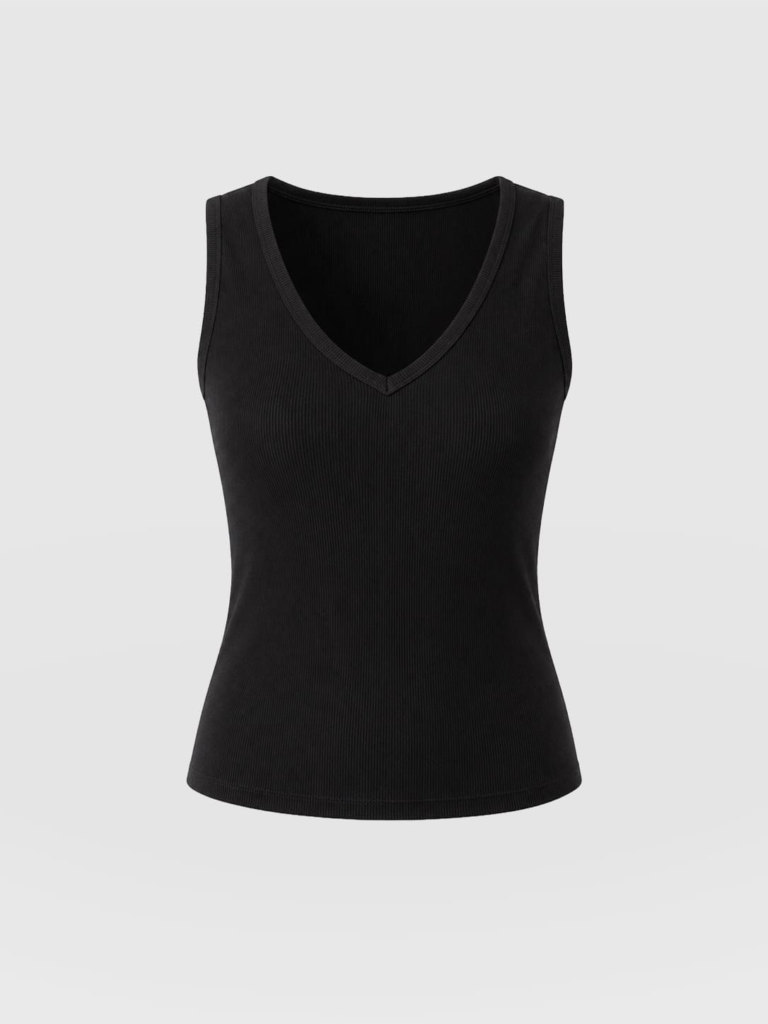 Ribbed V Neck Vest - Black