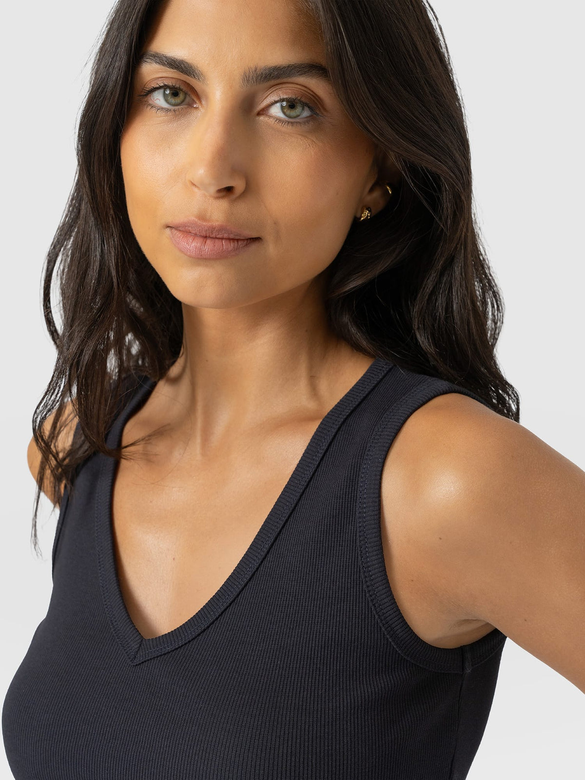 Ribbed V Neck Vest - Navy