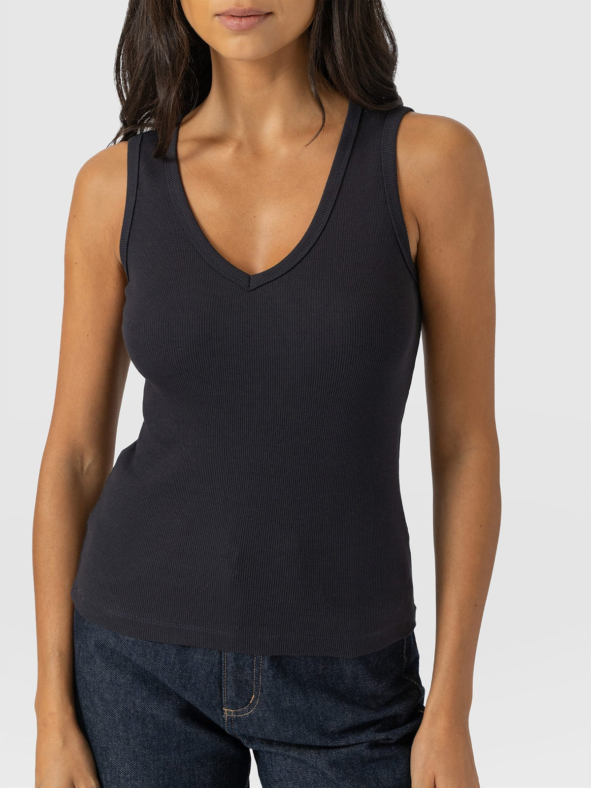 Ribbed V Neck Vest - Navy