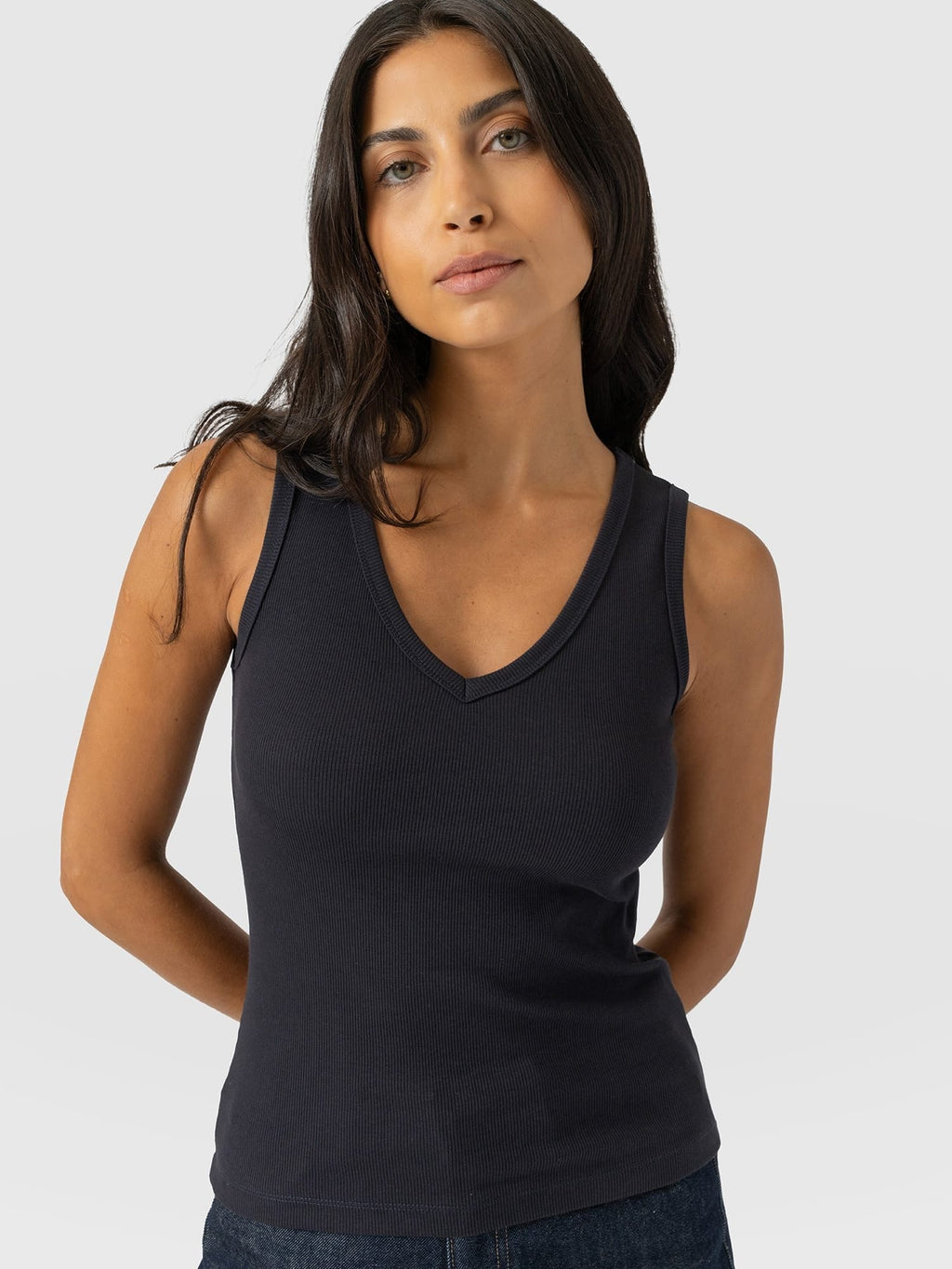 Ribbed V Neck Vest - Navy