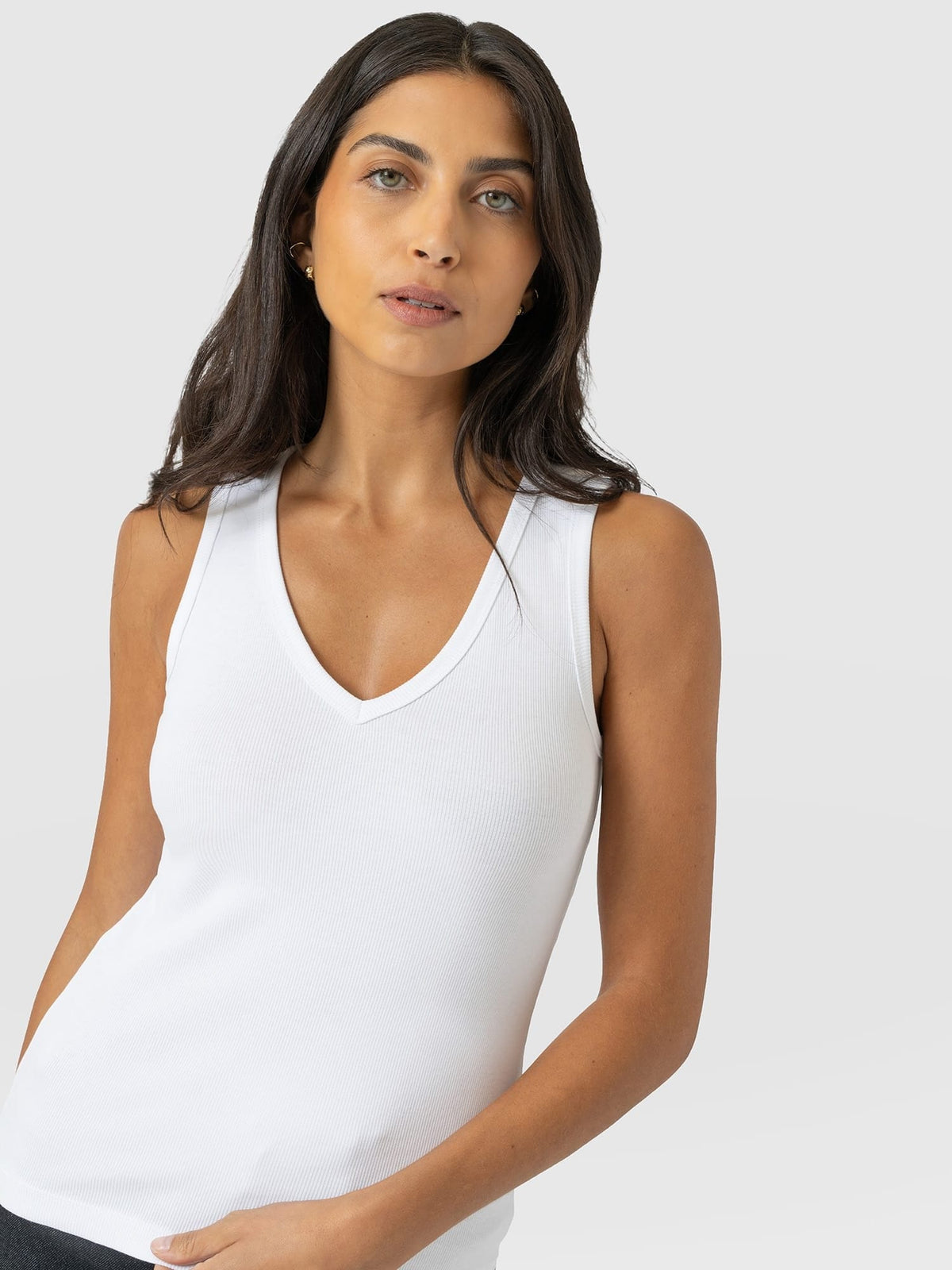 Ribbed V Neck Vest - White