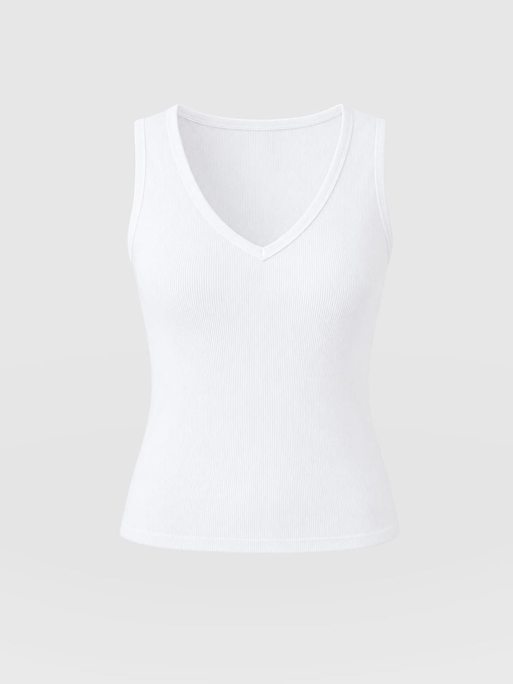 Ribbed V Neck Vest - White