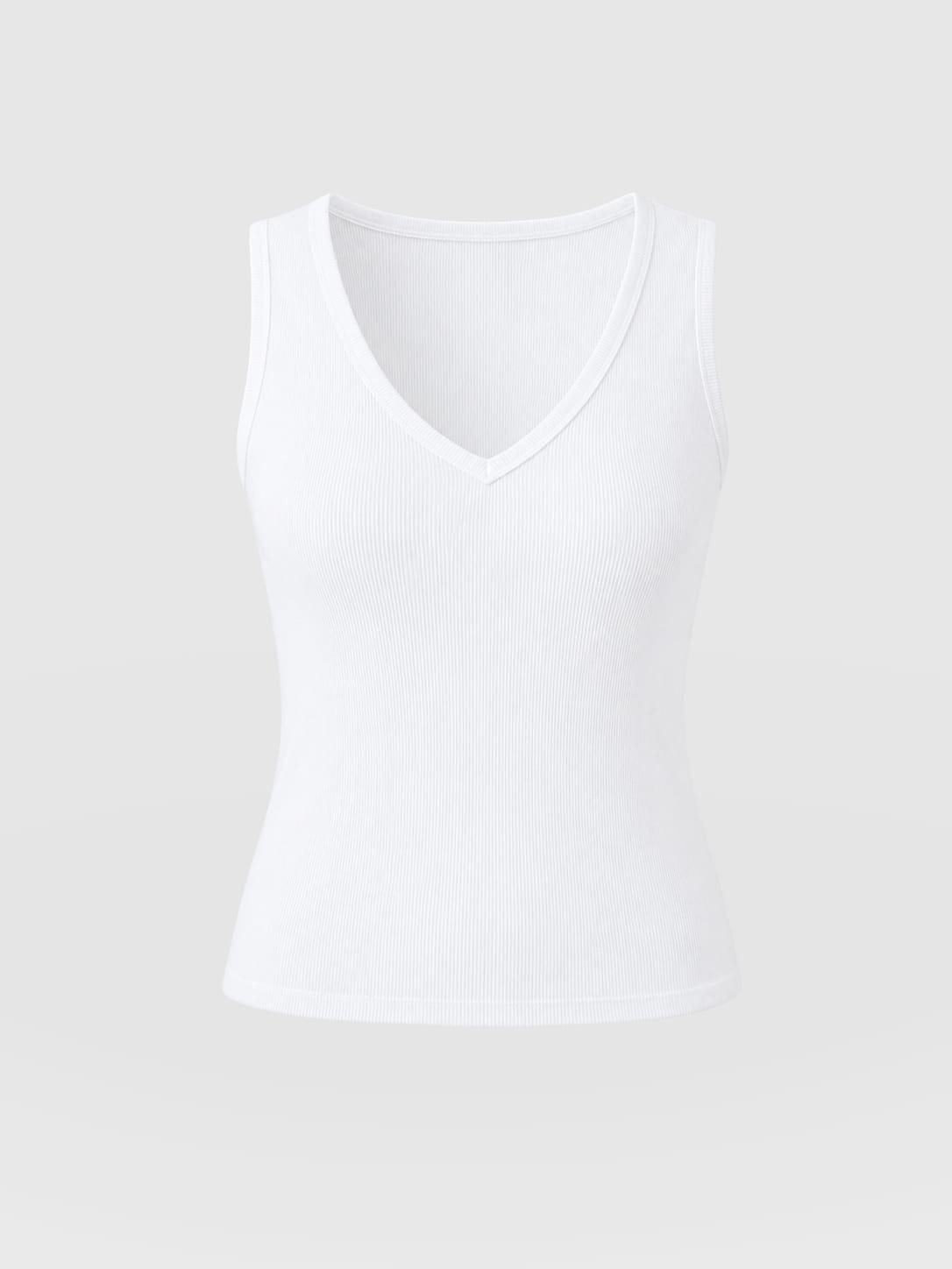 Ribbed V Neck Vest - White