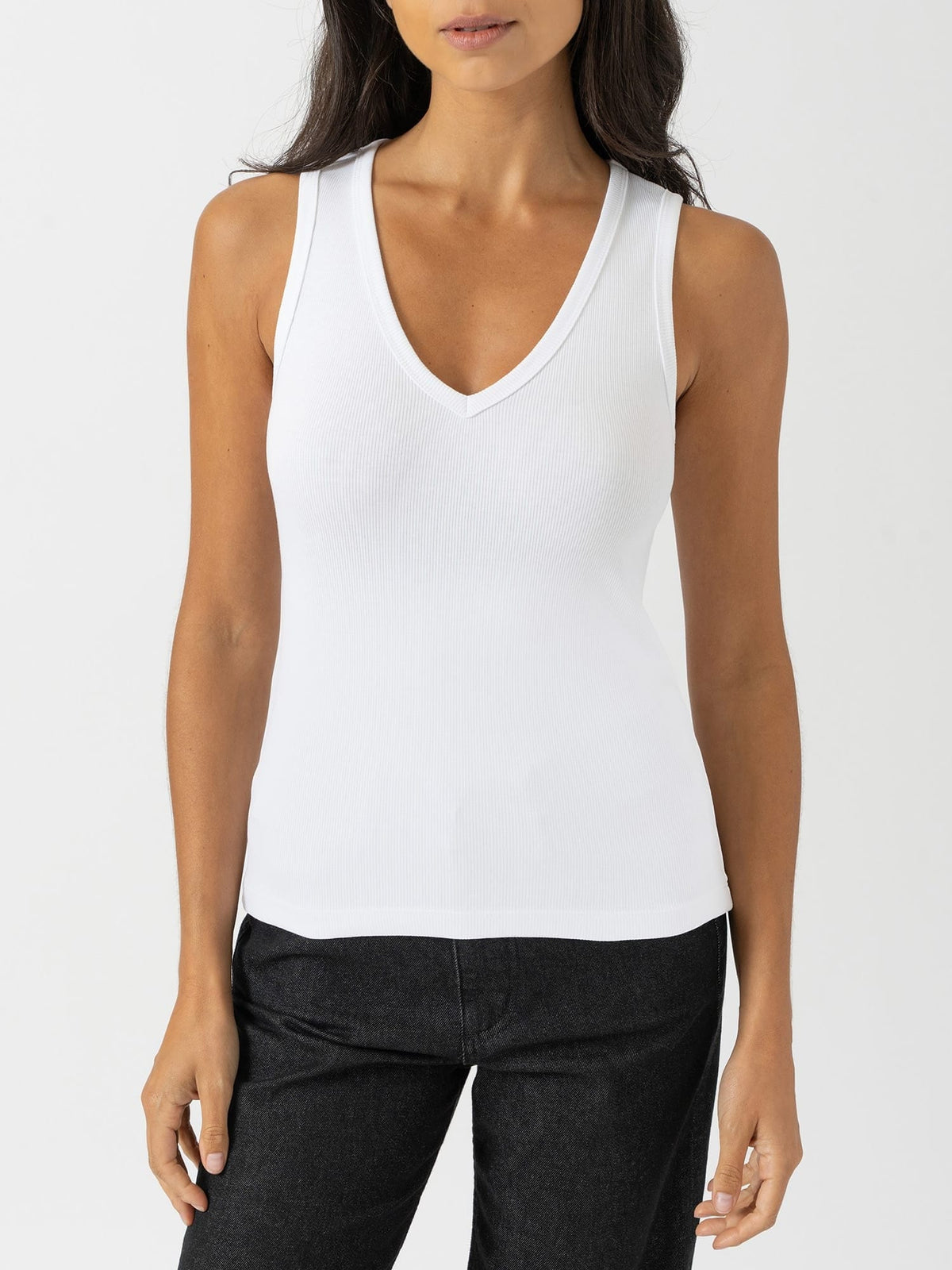 Ribbed V Neck Vest - White