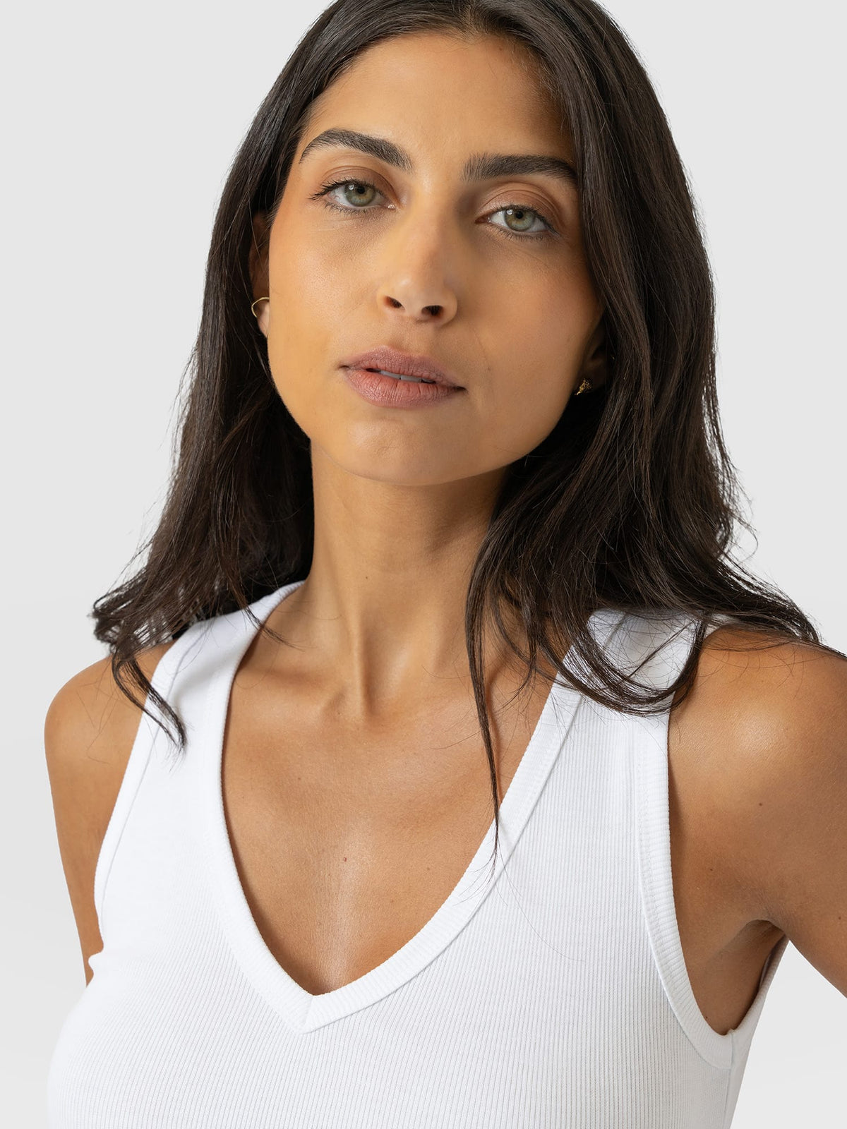 Ribbed V Neck Vest - White