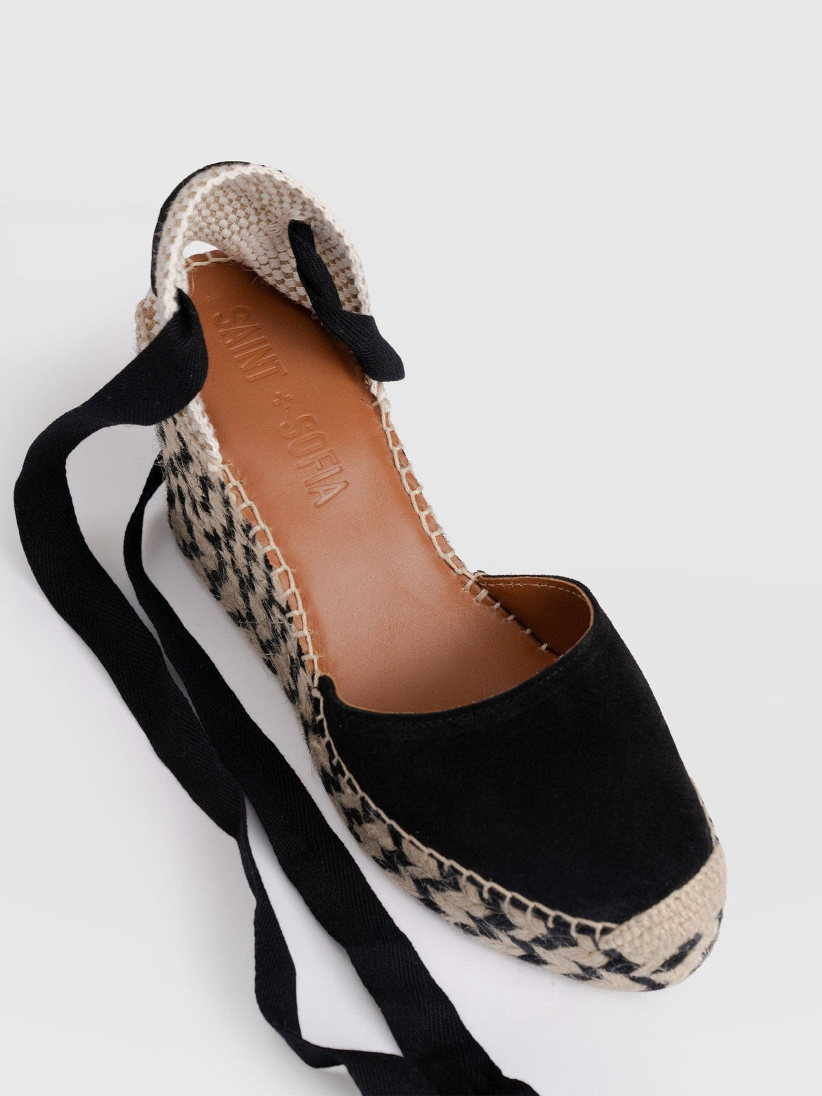 Rowe Espadrille Tie Wedges - Black Suede