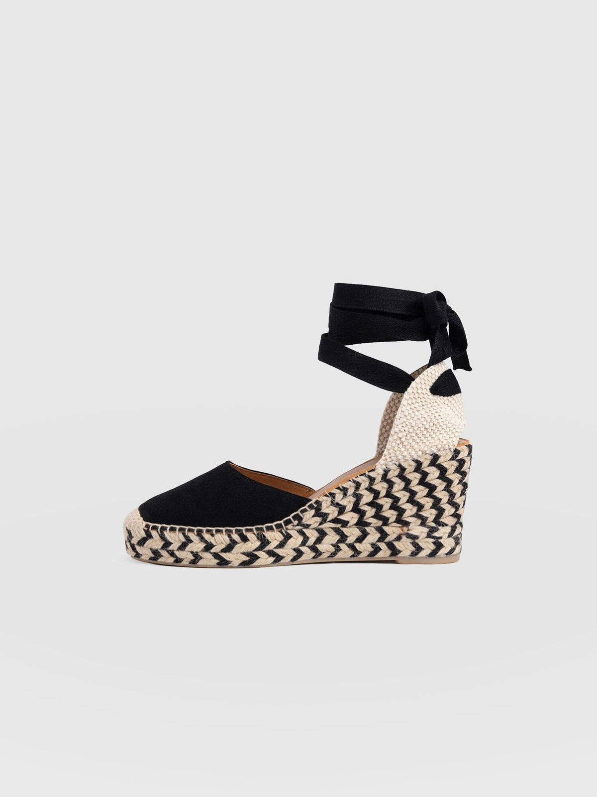 Rowe Espadrille Tie Wedges - Black Suede
