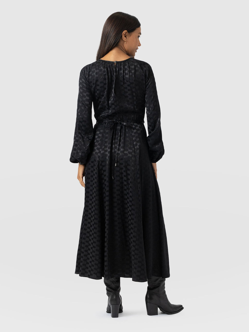 Ruby Flare Maxi Dress - Black Jacquard