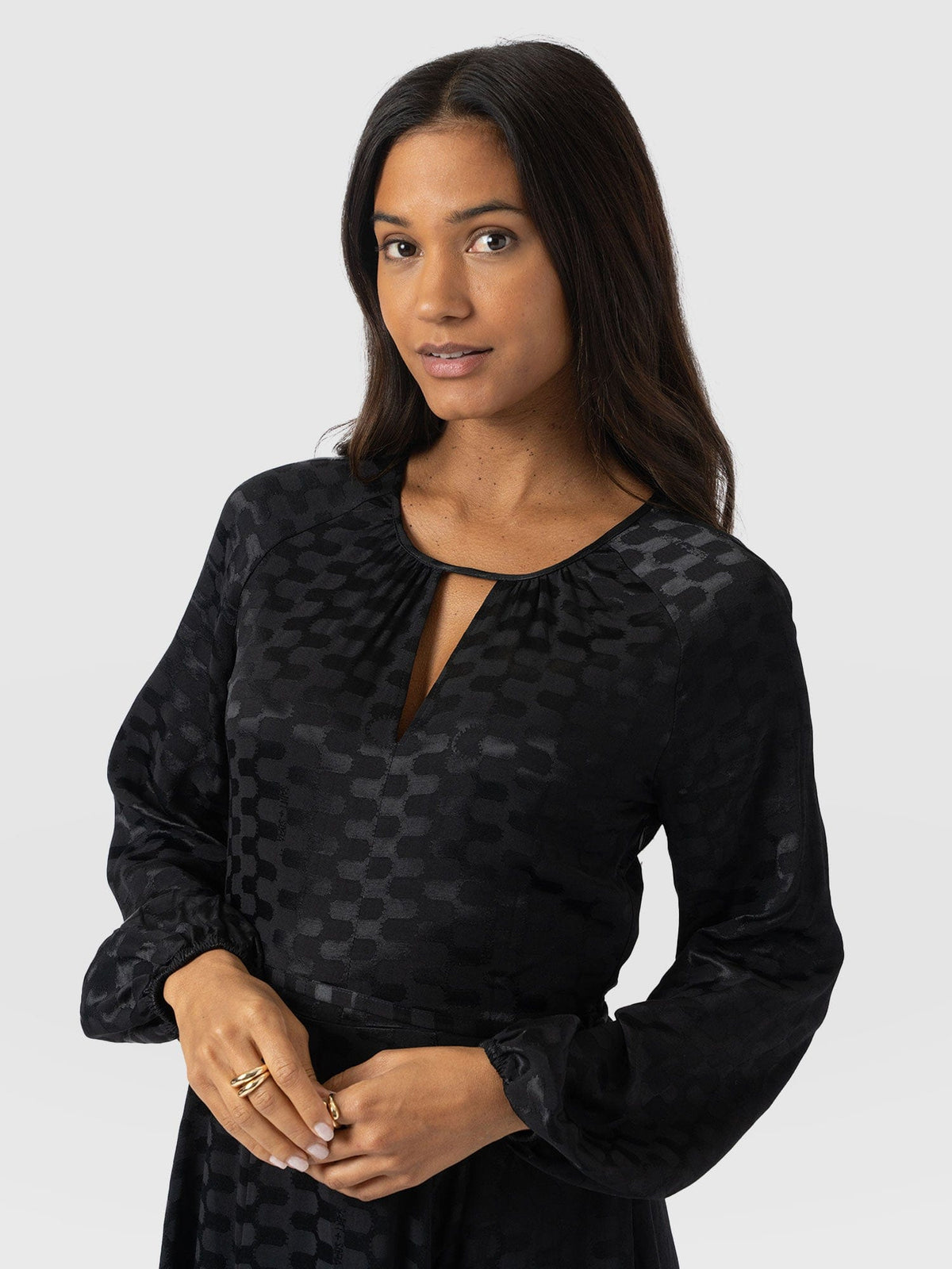Ruby Flare Maxi Dress - Black Jacquard