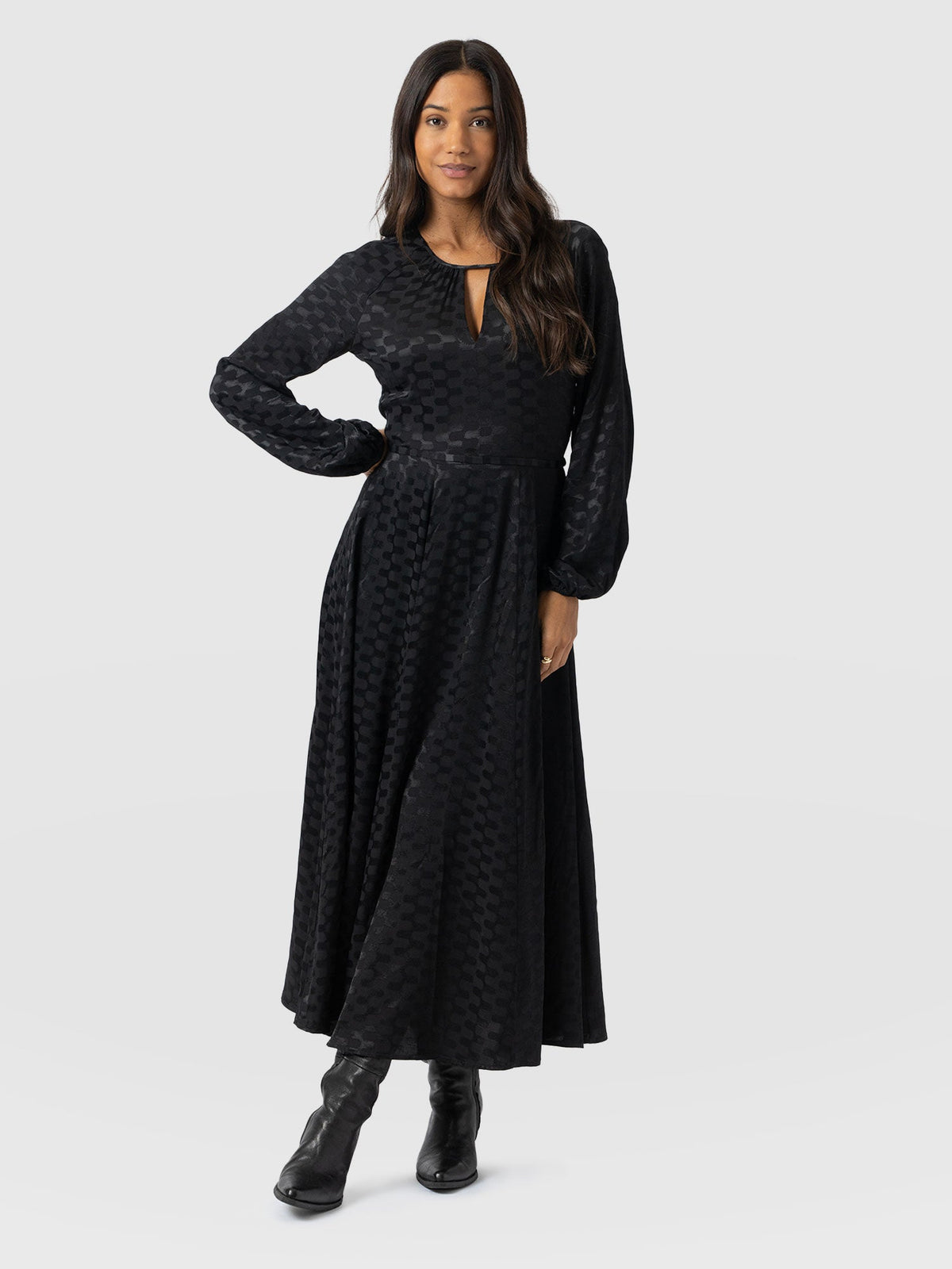 Ruby Flare Maxi Dress - Black Jacquard