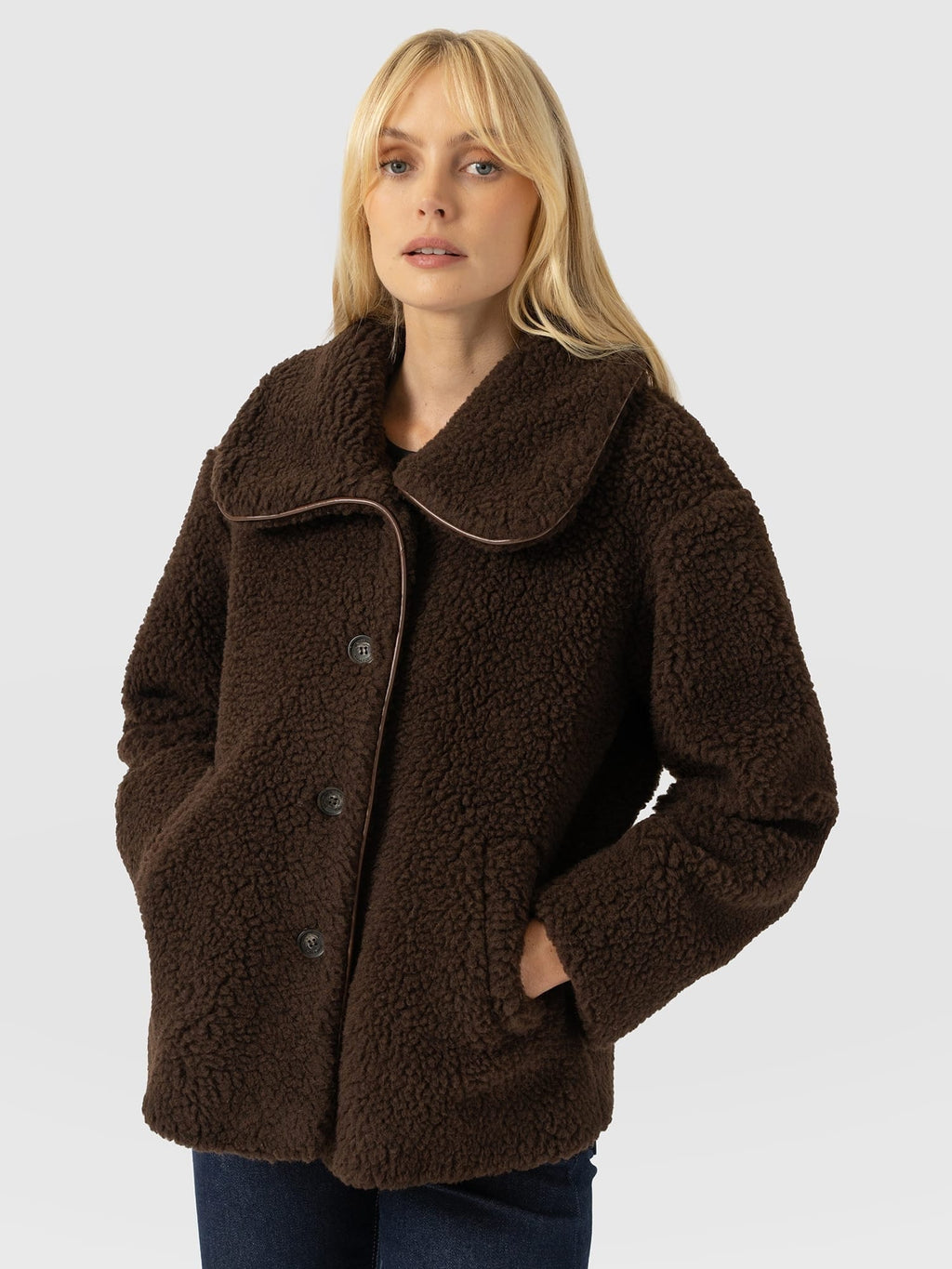 Rumer Short Teddy Coat - Chocolate