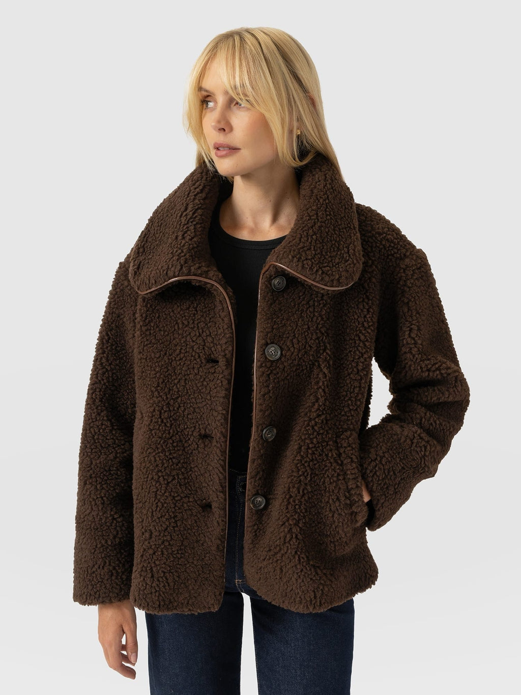 Rumer Short Teddy Coat - Chocolate