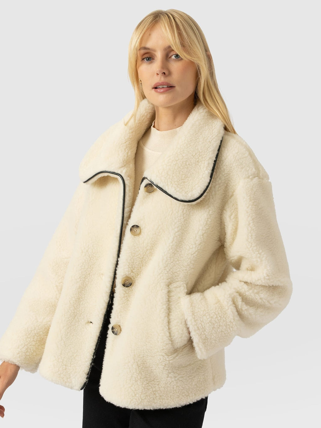 Rumer Short Teddy Coat - Cream
