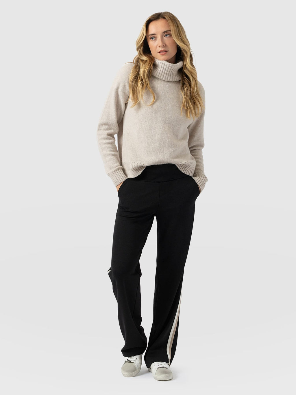 Runway Pant - Black - Cream/Beige Stripe
