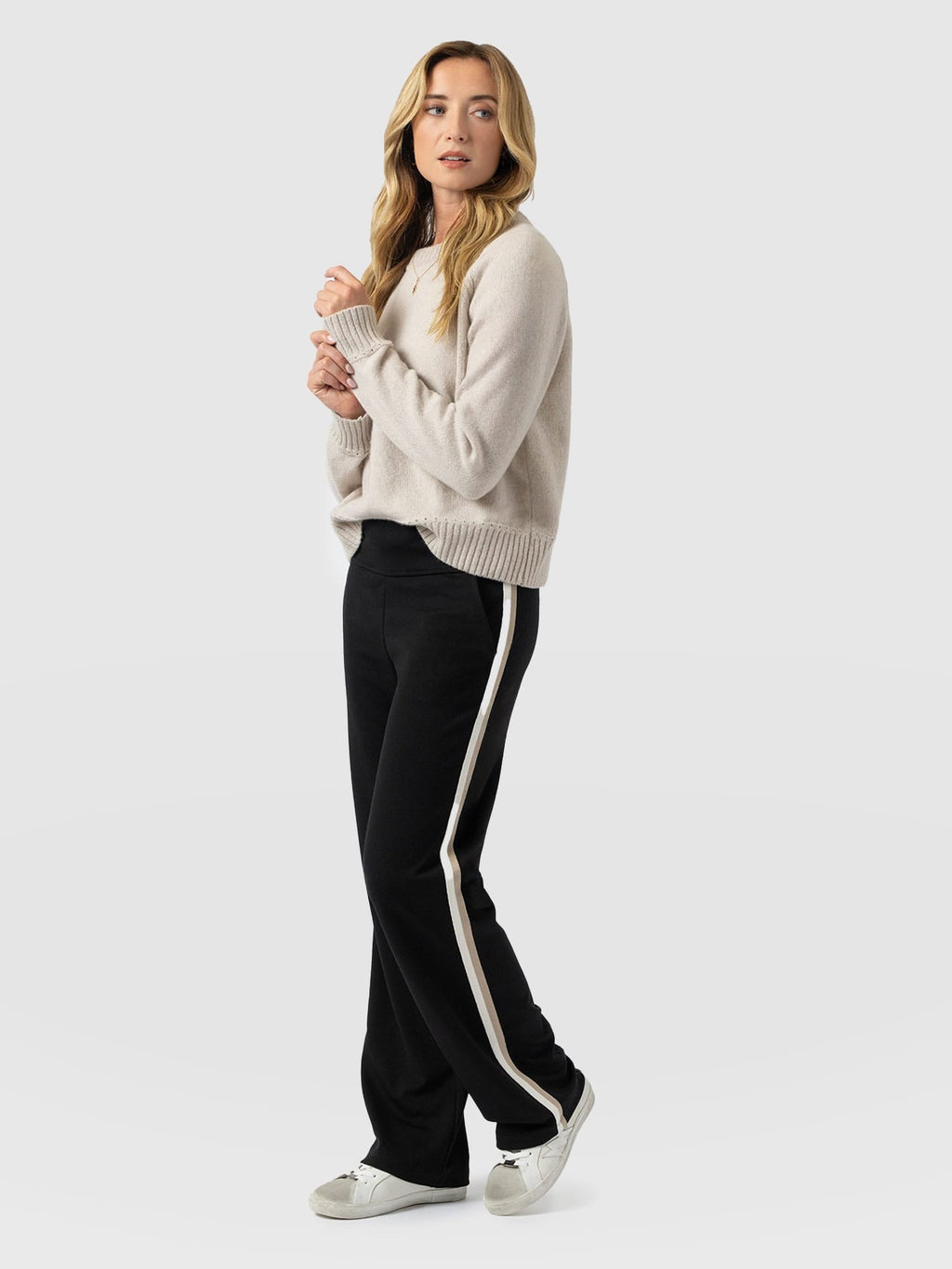 Runway Pant - Black - Cream/Beige Stripe