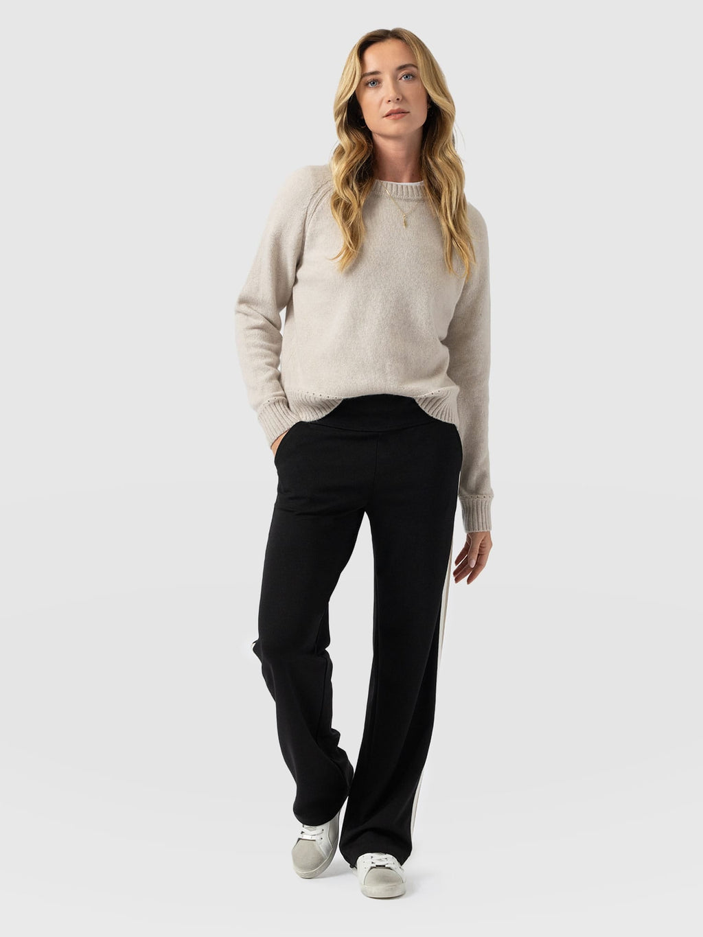 Runway Pant - Black - Cream/Beige Stripe