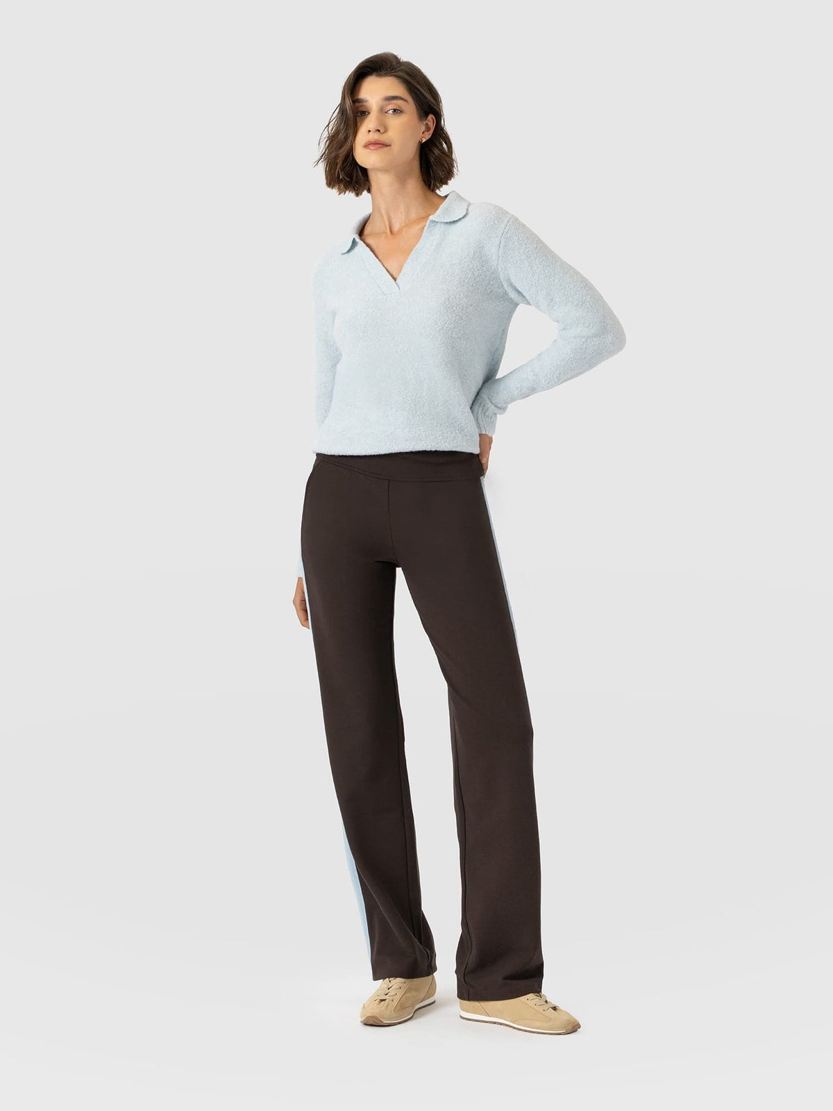Runway Pant - Chocolate - Blue Stripe