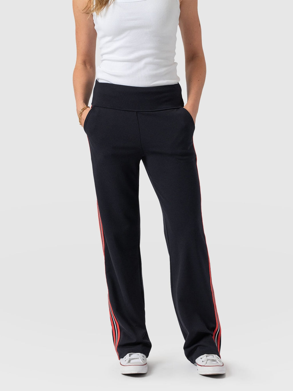 Runway Pant - Navy Red Stripe