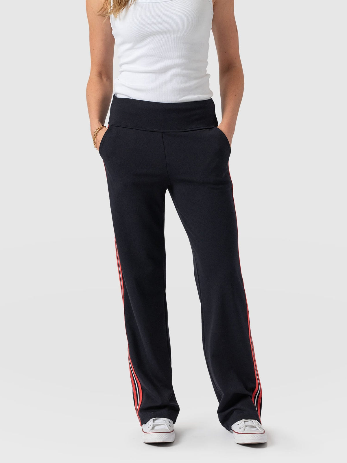 Runway Pant - Navy Red Stripe