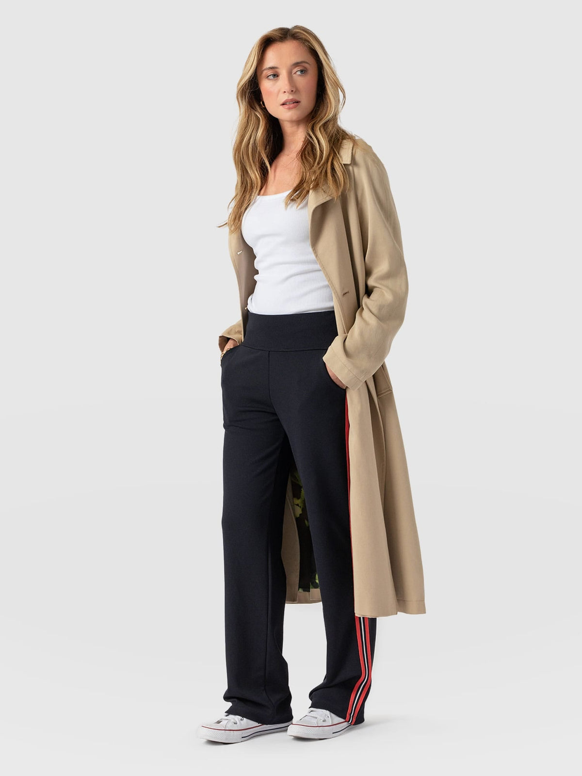 Runway Pant - Navy Red Stripe