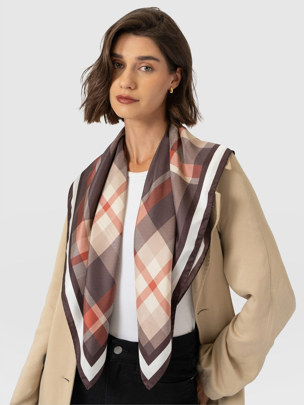 Ryder Silk Scarf - Brown Check