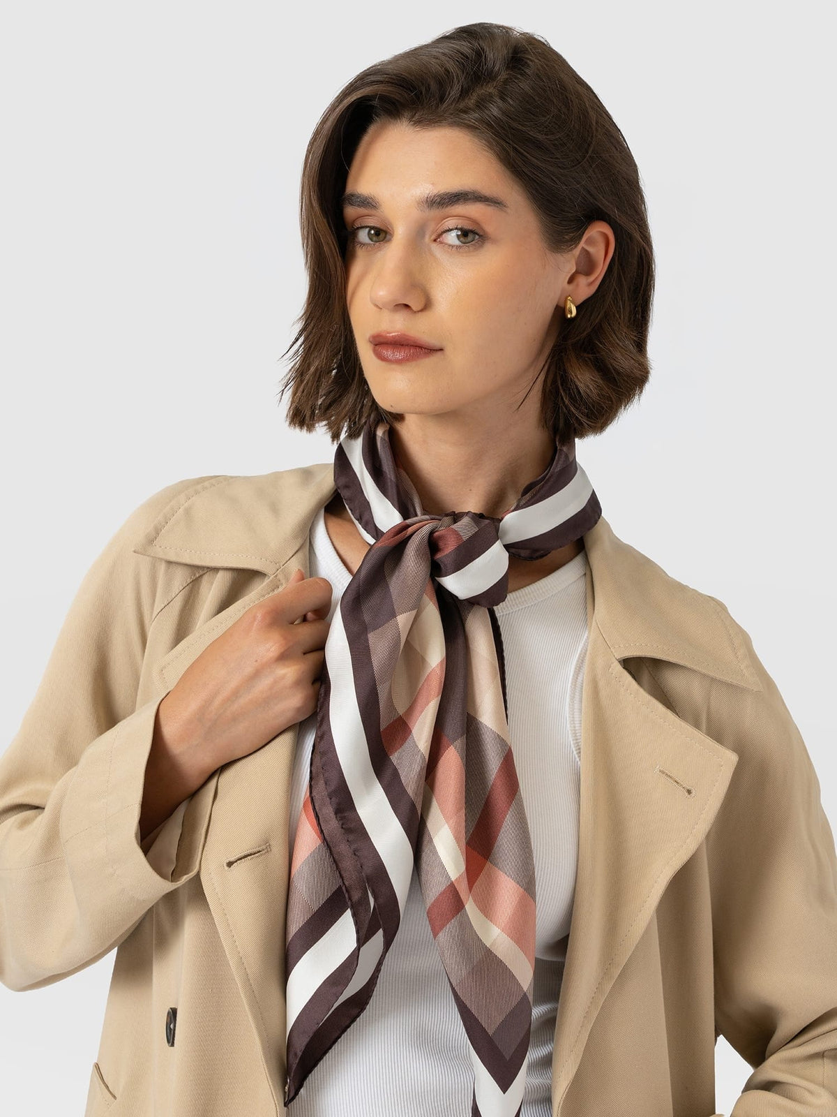 Ryder Silk Scarf - Brown Check
