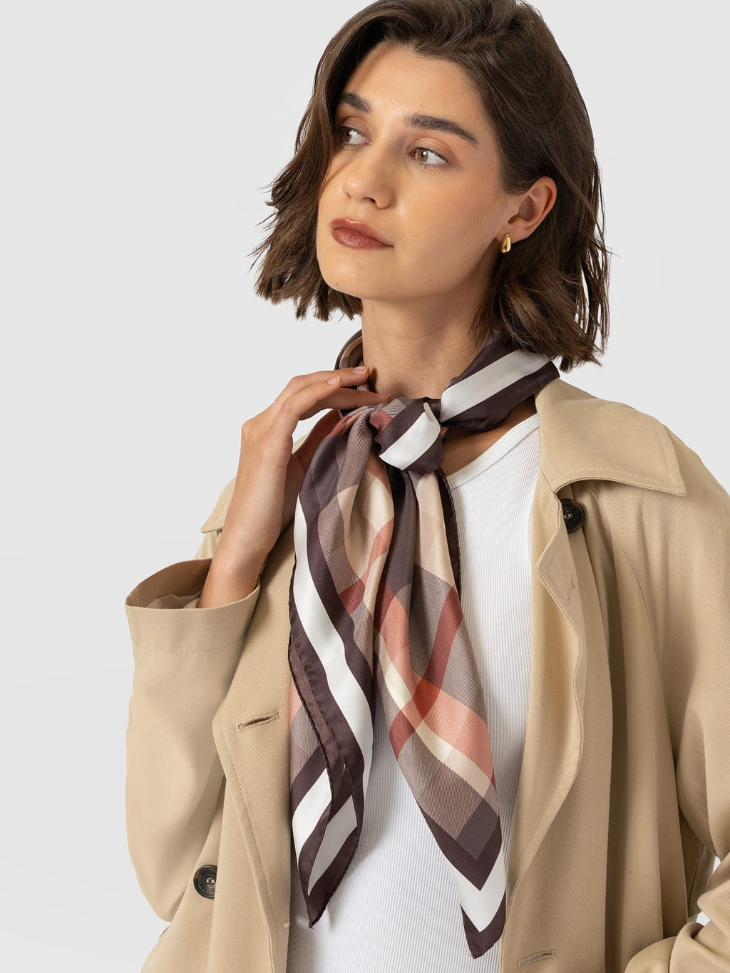 Ryder Silk Scarf - Brown Check