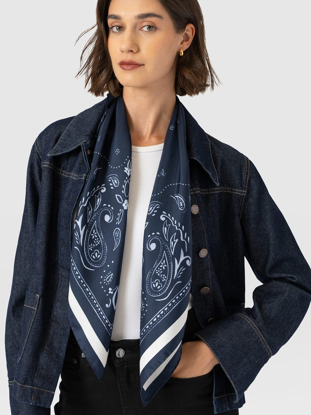 Ryder Silk Scarf - Navy Paisley