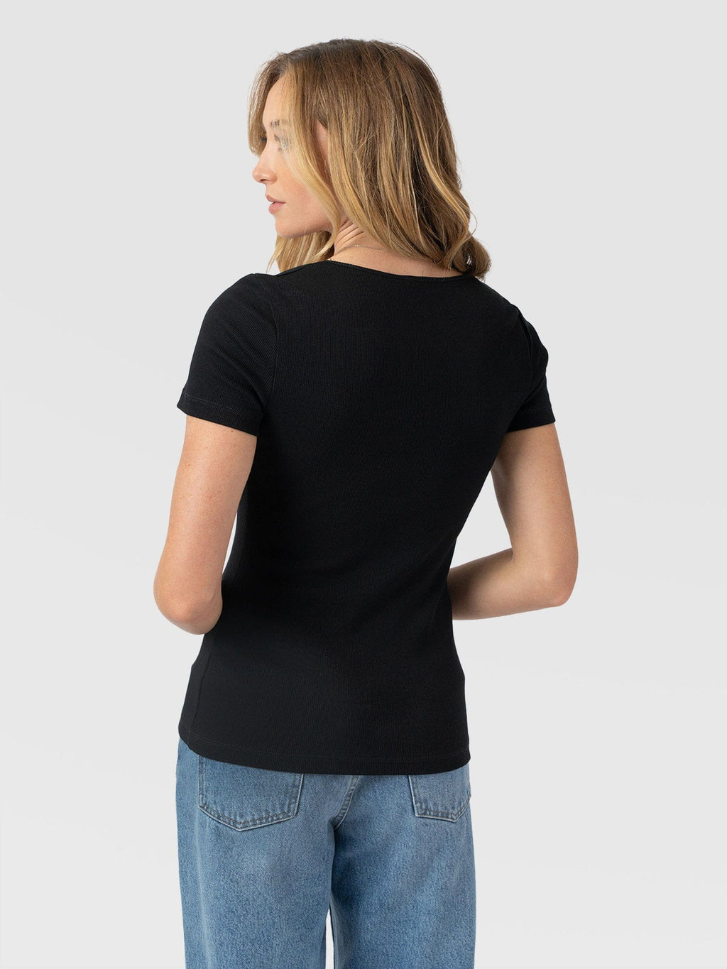 Sloane Ribbed Short Sleeve Tee - Black
