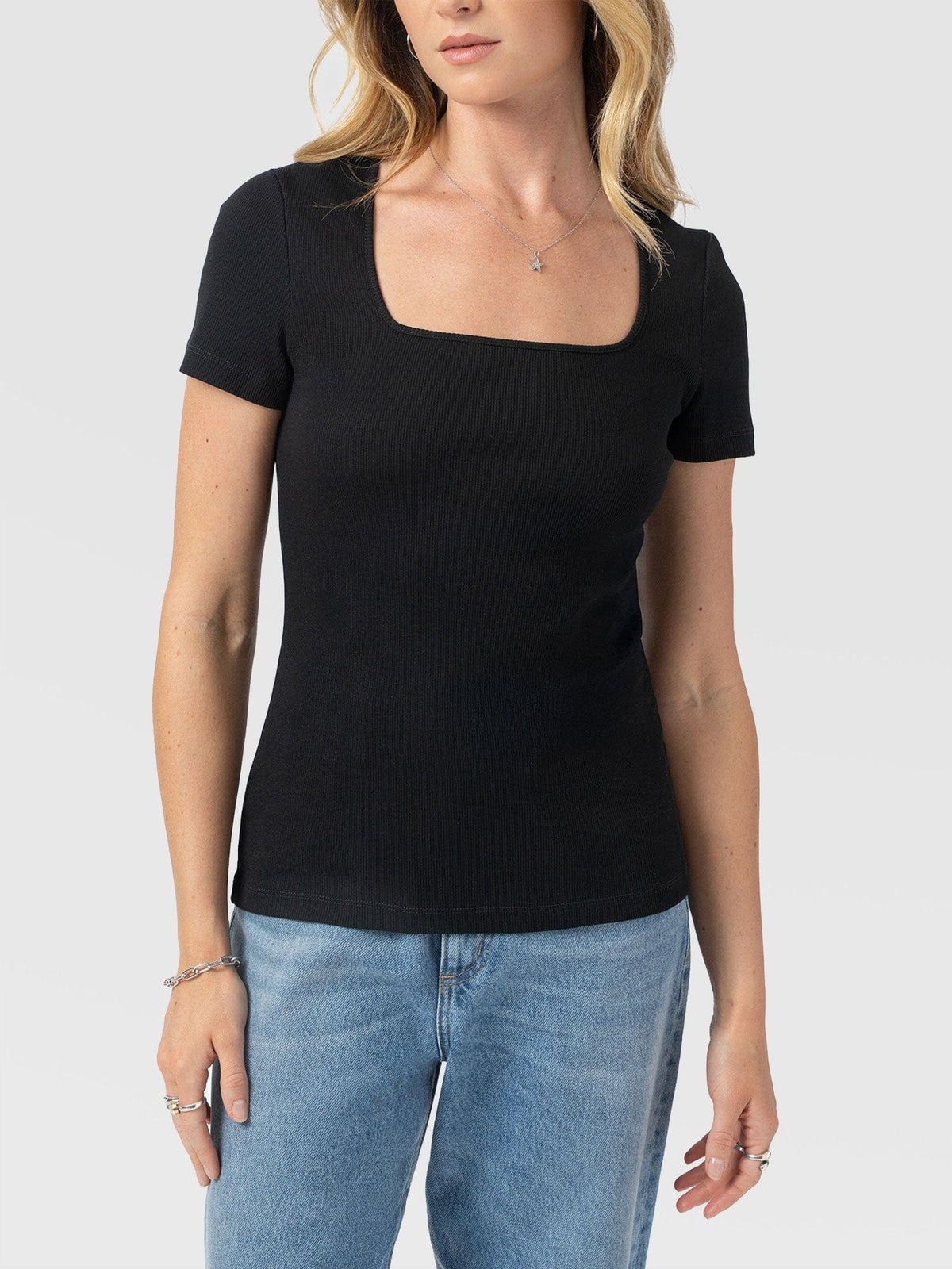 Sloane Ribbed Short Sleeve Tee - Black