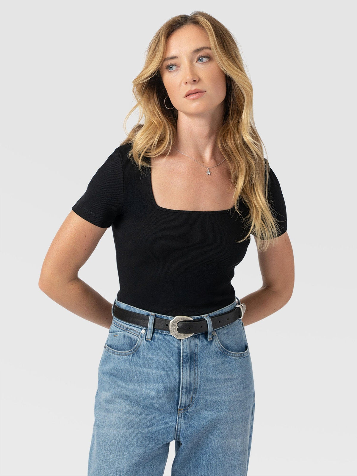 Sloane Ribbed Short Sleeve Tee - Black