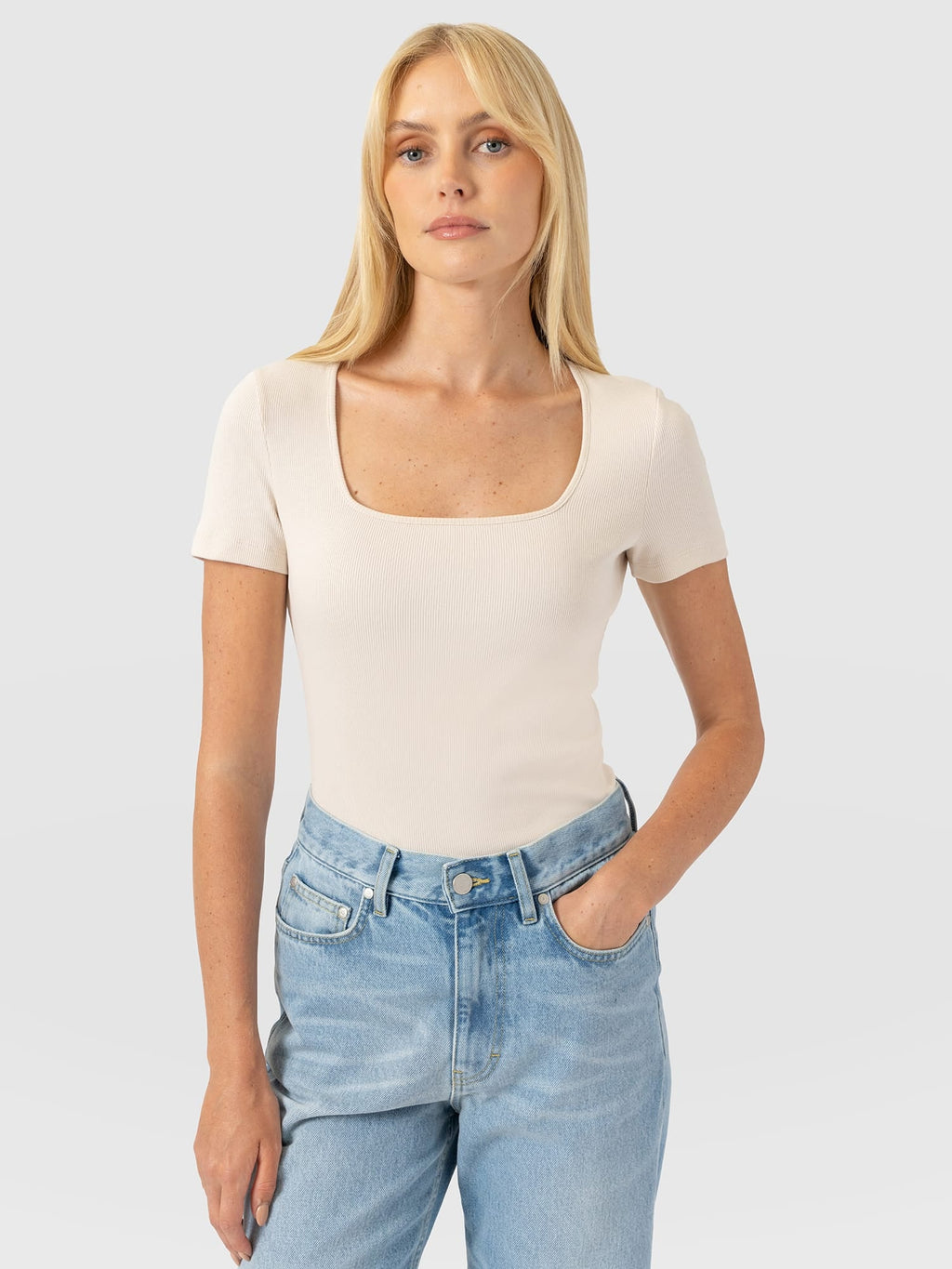 Sloane Ribbed Short Sleeve Tee - Cream