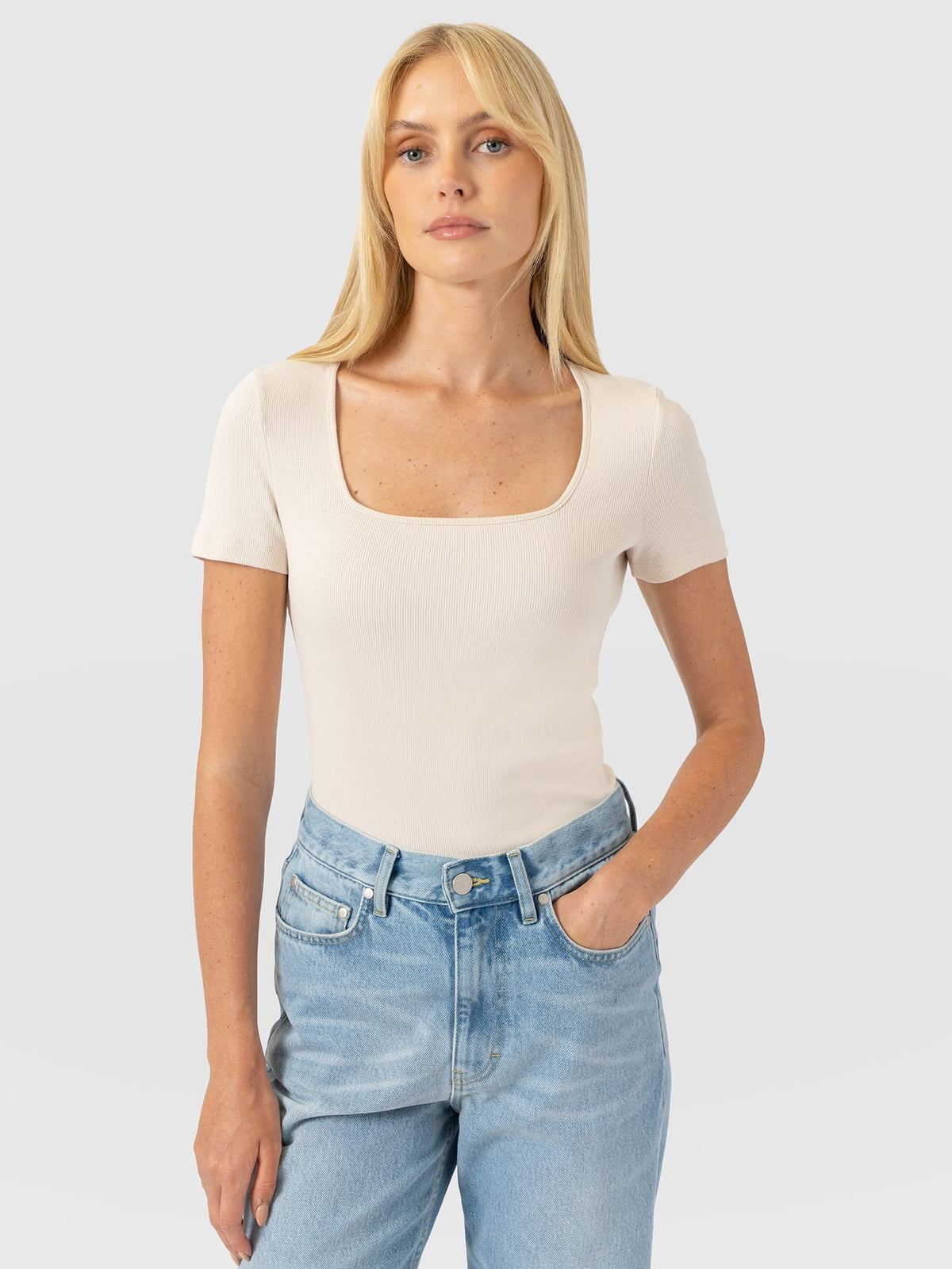 Sloane Ribbed Short Sleeve Tee - Cream