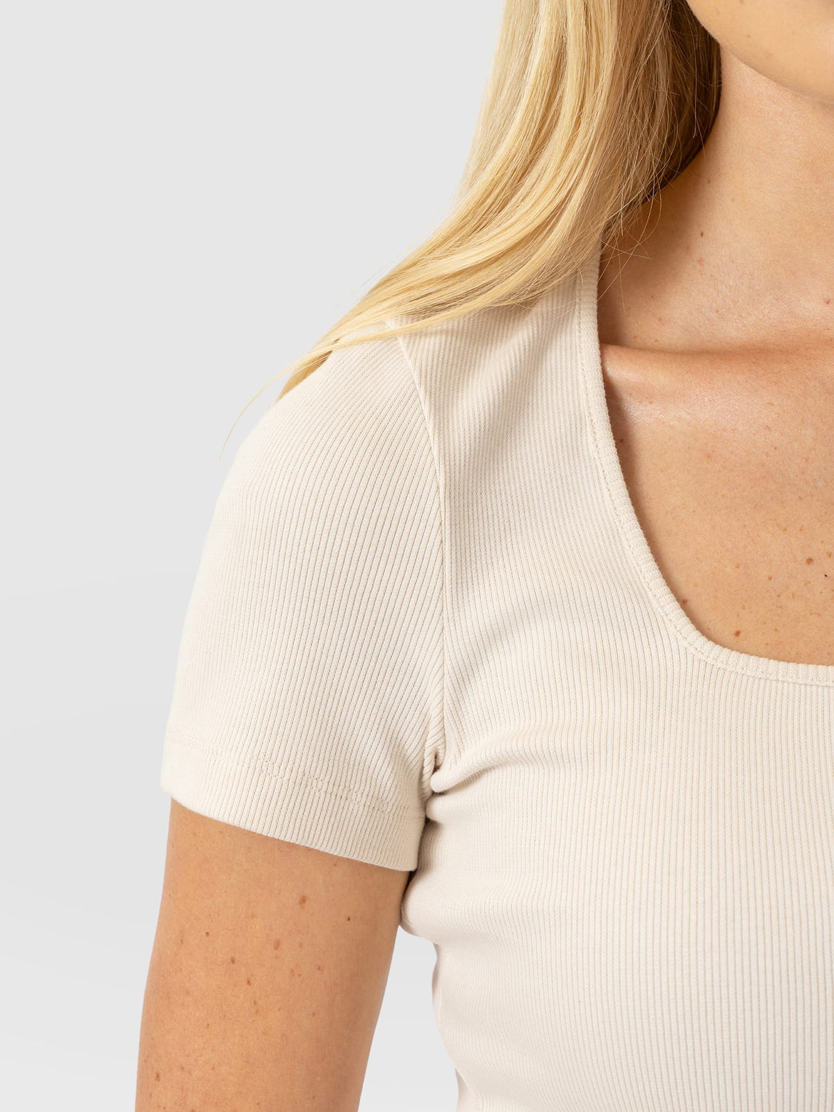 Sloane Ribbed Short Sleeve Tee - Cream