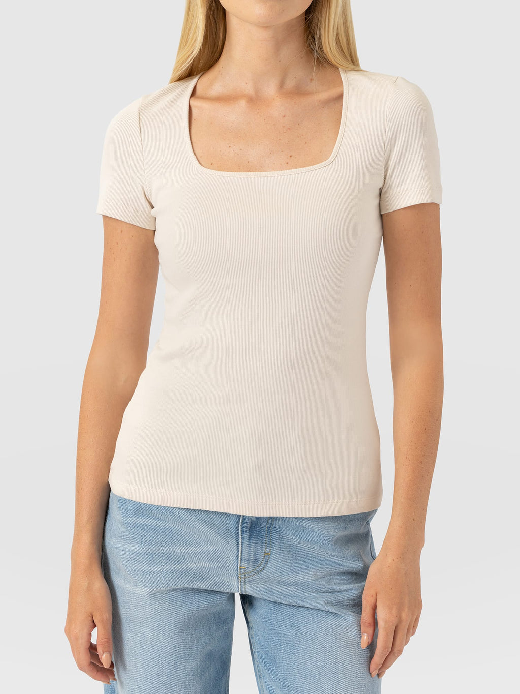 Sloane Ribbed Short Sleeve Tee - Cream