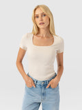 Sloane Ribbed Short Sleeve Tee - Cream
