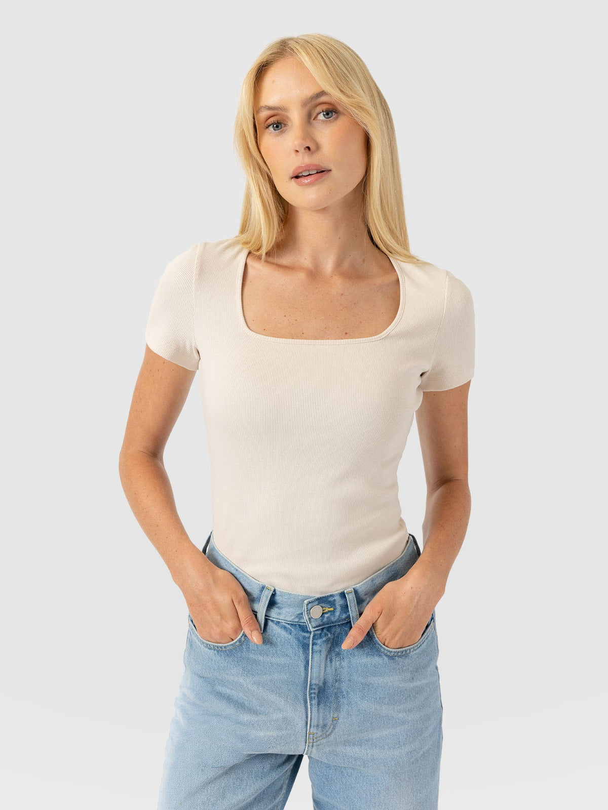 Sloane Ribbed Short Sleeve Tee - Cream