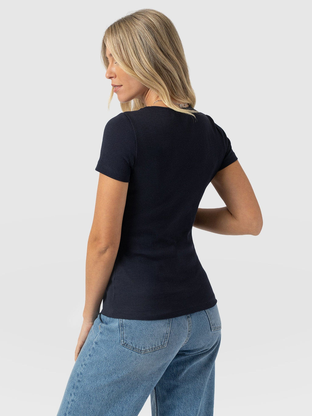Sloane Ribbed Short Sleeve Tee - Navy