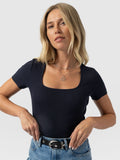 Sloane Ribbed Short Sleeve Tee - Navy