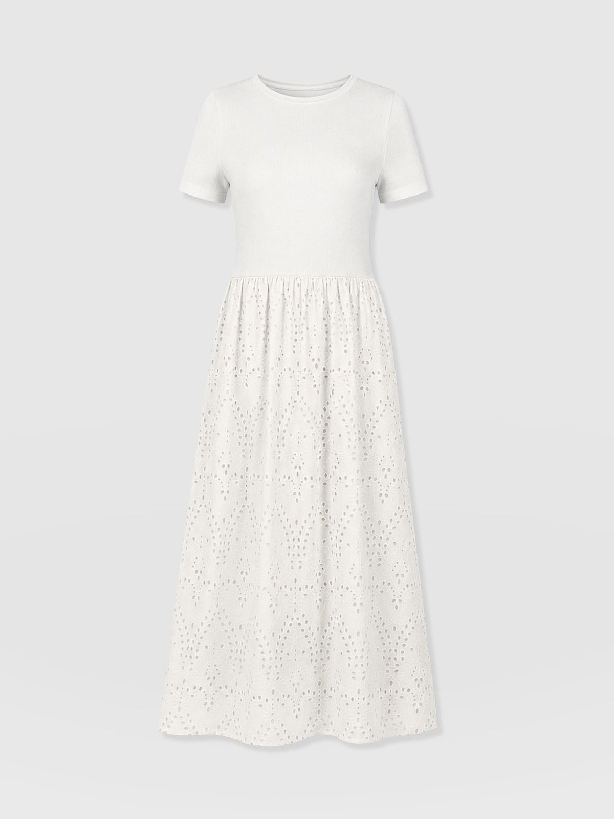 Sophia Contrast Dress - White Broderie