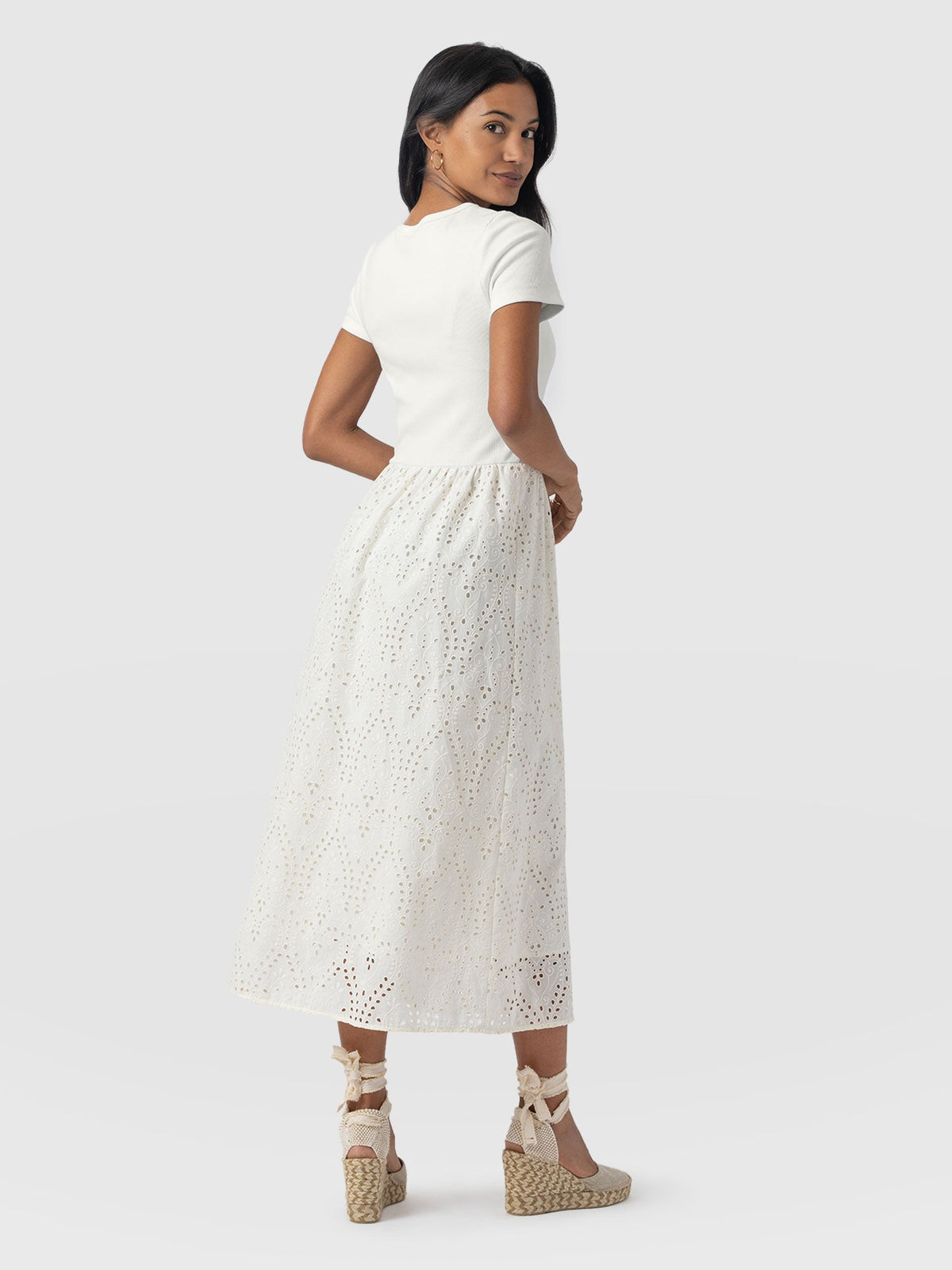 Sophia Contrast Dress - White Broderie
