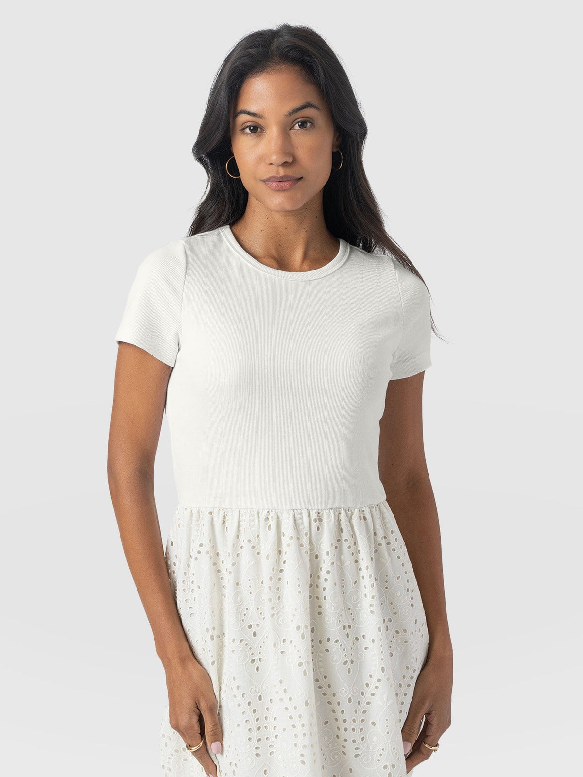 Sophia Contrast Dress - White Broderie